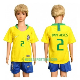 Koszulka Brazylia Dani Alves 2 Dziecięcy Mistrzostwa Świata 2018 Domowe Stroje Piłkarskie